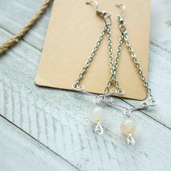 Triangle Chain Dangle Earrings with Stainless Steel Chain - Picture 3 of 13